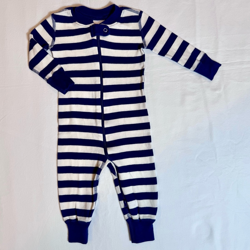 Hanna Andersson Striped Zip Sleeper Boys 6-12M Girls Navy White Cotton Pajamas